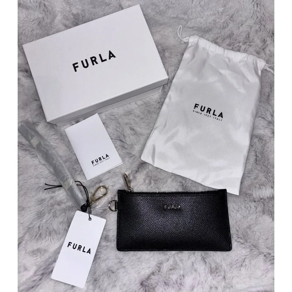 Furla Classic Credit Card Case Leather Wallet Black NWT - Picture 4 of 6